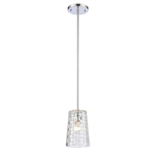 Atlas Lighting Lightweave 5.5in 1-Light Mini Pendant | Traditional Polished Nickel and Clear Textured Glass | Kitchen Island | Model CL11622-NK