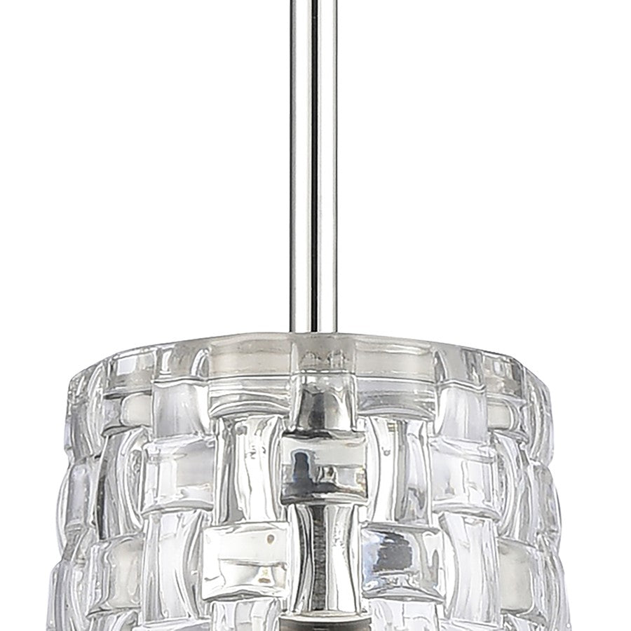 Atlas Lighting Lightweave 5.5in 1-Light Mini Pendant | Traditional Polished Nickel and Clear Textured Glass | Kitchen Island | Model CL11622-NK