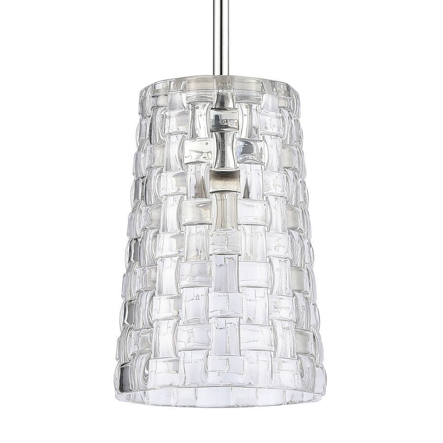 Atlas Lighting Lightweave 5.5in 1-Light Mini Pendant | Traditional Polished Nickel and Clear Textured Glass | Kitchen Island | Model CL11622-NK