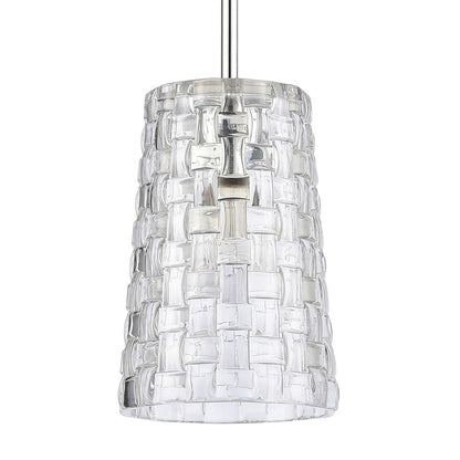 Atlas Lighting Lightweave 5.5in 1-Light Mini Pendant | Traditional Polished Nickel and Clear Textured Glass | Kitchen Island | Model CL11622-NK
