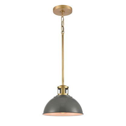 Atlas Lighting Lyndon 10in 1-Light Mini Pendant | Transitional Gray and Brass Metal | Kitchen Island & Dining Room | 10 x 10 x 8 in | Model CL11626-GY