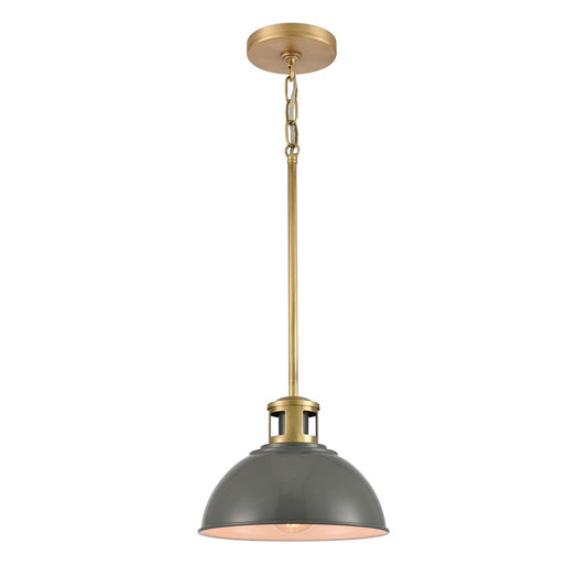 Atlas Lighting Lyndon 10in 1-Light Mini Pendant | Transitional Gray and Brass Metal | Kitchen Island & Dining Room | 10 x 10 x 8 in | Model CL11626-GY