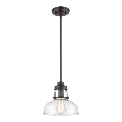 Atlas Lighting Manhattan Boutique 9in 1-Light Mini Pendant | Transitional Oil Rubbed Bronze and Clear Glass | Kitchen Island | Model CL11627-BZ