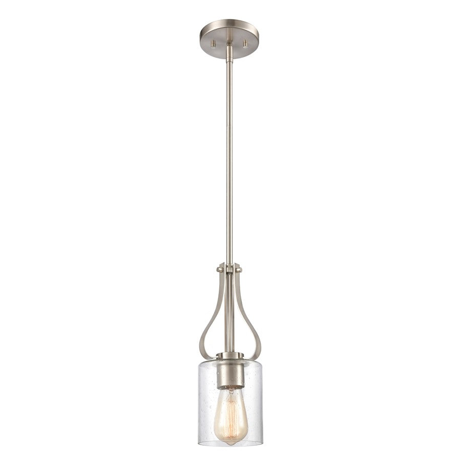 Atlas Lighting Market Square 5in 1-Light Mini Pendant | Transitional Brushed Nickel and Seeded Glass | Kitchen Island & Dining | Model CL11628-NK