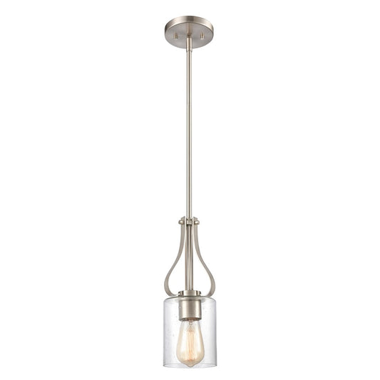 Atlas Lighting Market Square 5in 1-Light Mini Pendant | Transitional Brushed Nickel and Seeded Glass | Kitchen Island & Dining | Model CL11628-NK