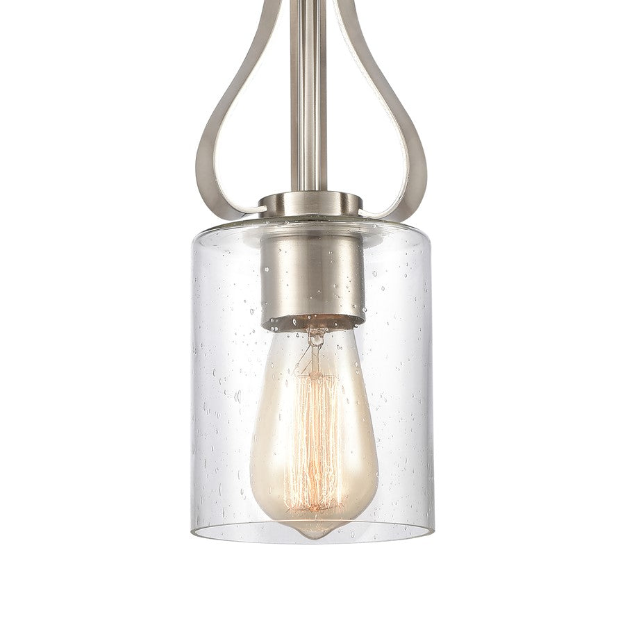 Atlas Lighting Market Square 5in 1-Light Mini Pendant | Transitional Brushed Nickel and Seeded Glass | Kitchen Island & Dining | Model CL11628-NK