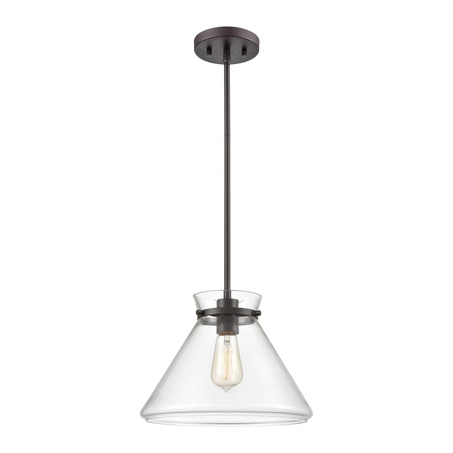 Atlas Mickley 12in 1-Light Mini Pendant | Oil Rubbed Bronze and Clear Glass | Kitchen Island & Dining Room | 12 x 12 x 10 in | Model CL11634-BZ