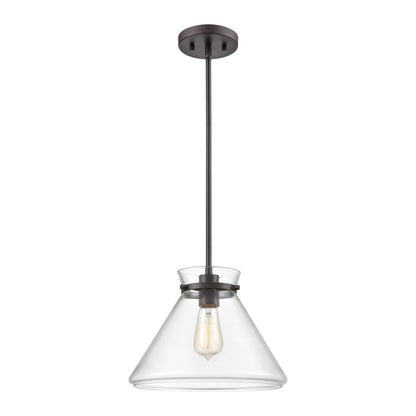 Atlas Mickley 12in 1-Light Mini Pendant | Oil Rubbed Bronze and Clear Glass | Kitchen Island & Dining Room | 12 x 12 x 10 in | Model CL11634-BZ