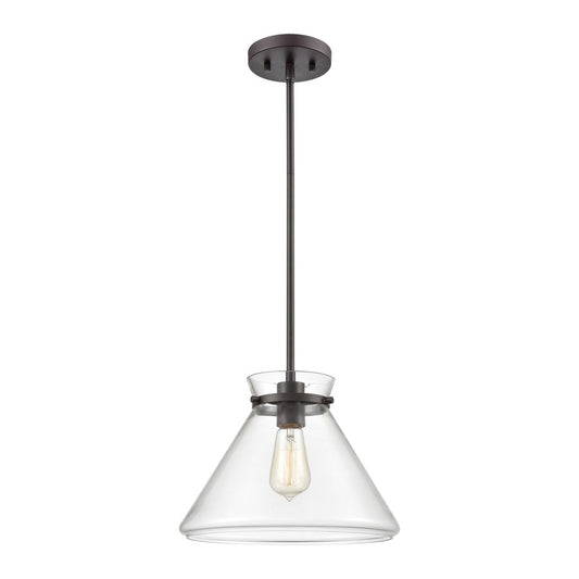 Atlas Mickley 12in 1-Light Mini Pendant | Oil Rubbed Bronze and Clear Glass | Kitchen Island & Dining Room | 12 x 12 x 10 in | Model CL11634-BZ