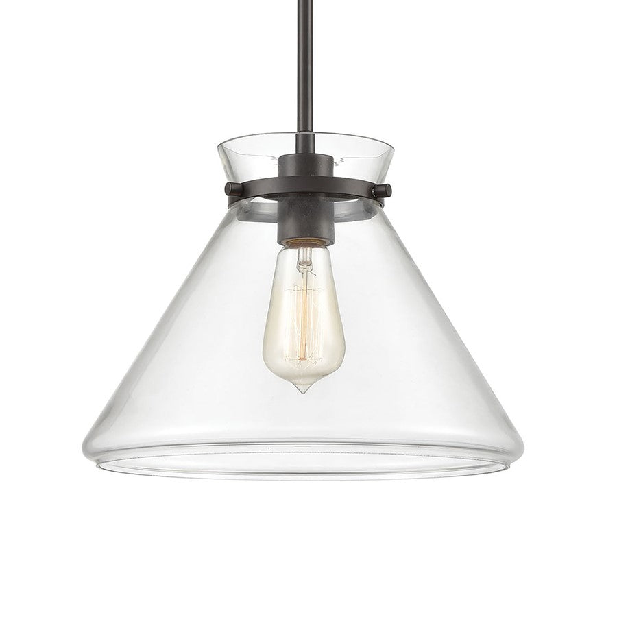 Atlas Mickley 12in 1-Light Mini Pendant | Oil Rubbed Bronze and Clear Glass | Kitchen Island & Dining Room | 12 x 12 x 10 in | Model CL11634-BZ