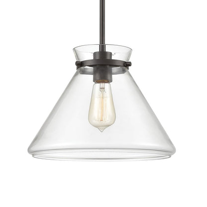 Atlas Mickley 12in 1-Light Mini Pendant | Oil Rubbed Bronze and Clear Glass | Kitchen Island & Dining Room | 12 x 12 x 10 in | Model CL11634-BZ