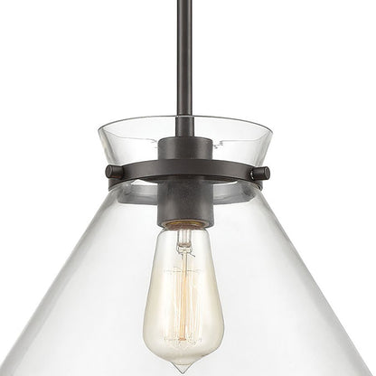 Atlas Mickley 12in 1-Light Mini Pendant | Oil Rubbed Bronze and Clear Glass | Kitchen Island & Dining Room | 12 x 12 x 10 in | Model CL11634-BZ