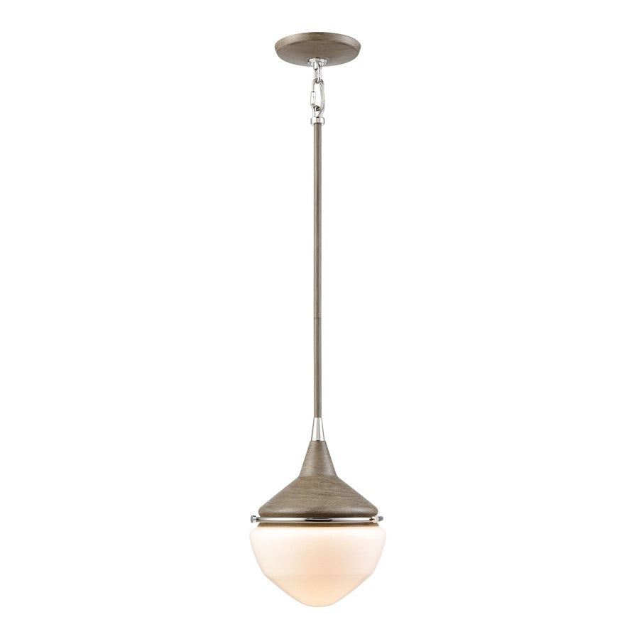 Atlas Mid-Century Schoolhouse 8in 1-Light Mini Pendant | Pecan Polished Nickel and White Glass | Kitchen Island & Dining Room | Model CL11635-BN