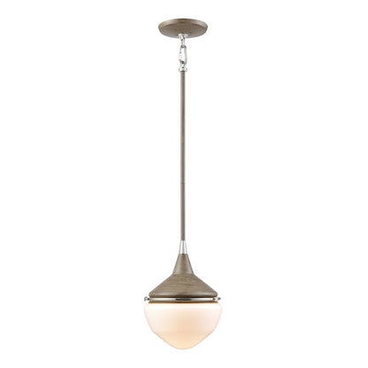 Atlas Mid-Century Schoolhouse 8in 1-Light Mini Pendant | Pecan Polished Nickel and White Glass | Kitchen Island & Dining Room | Model CL11635-BN