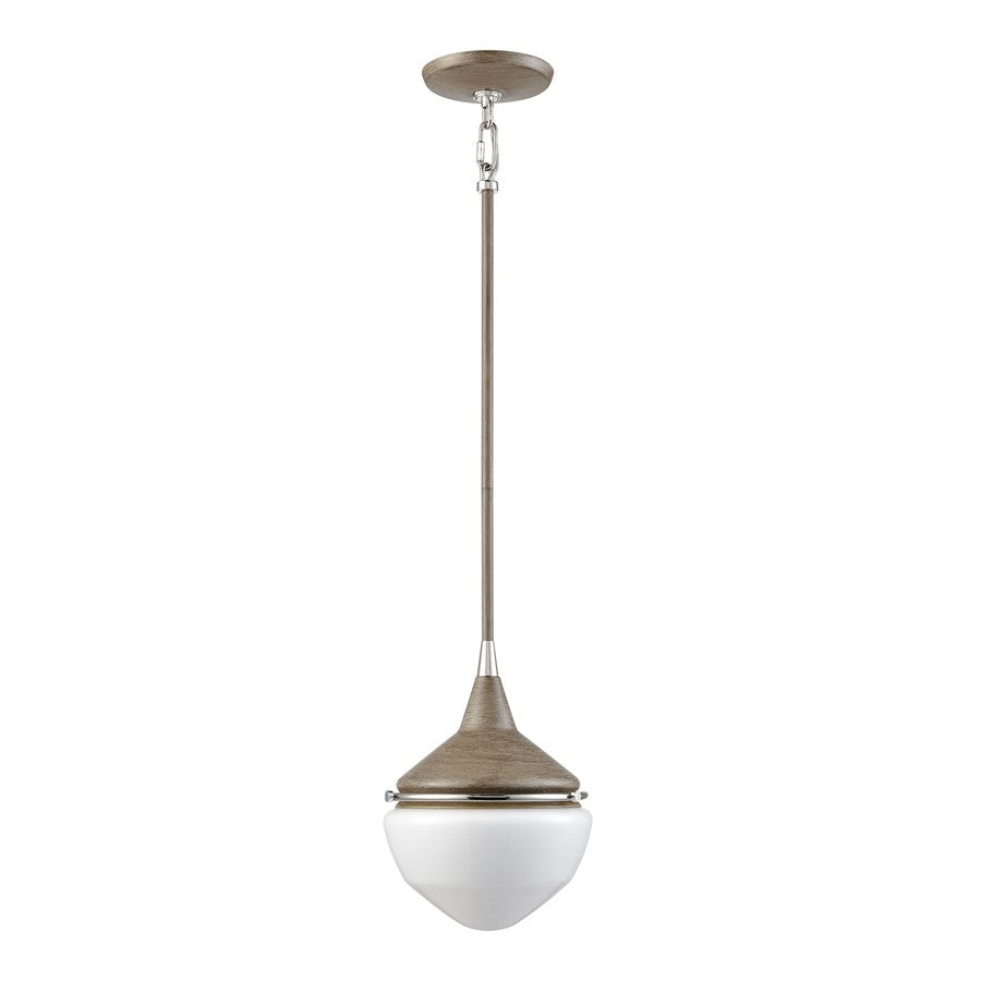 Atlas Mid-Century Schoolhouse 8in 1-Light Mini Pendant | Pecan Polished Nickel and White Glass | Kitchen Island & Dining Room | Model CL11635-BN