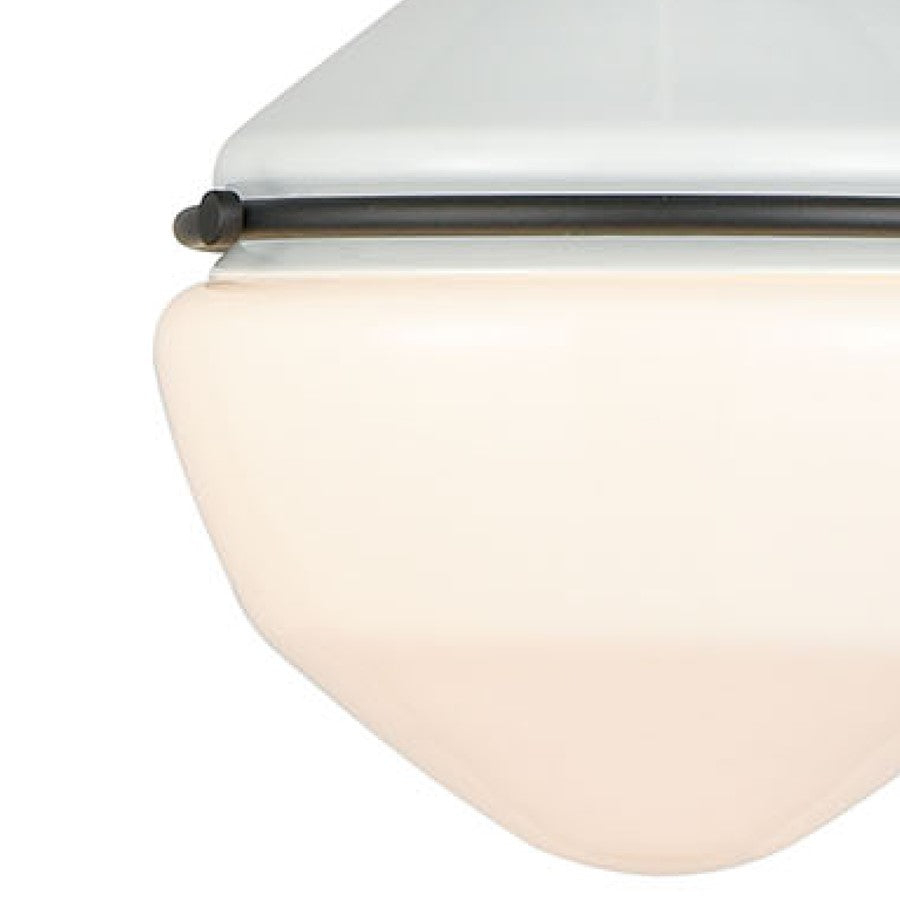 Atlas Mid-Century Schoolhouse 8in 1-Light Mini Pendant | Enamel White Matte Black and White Glass | Kitchen Island & Dining Room | Model CL11635-WH