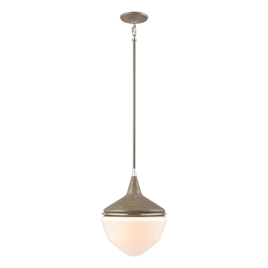 Atlas Mid-Century Schoolhouse 12in 1-Light Mini Pendant | Pecan Polished Nickel and White Glass | Kitchen Island & Dining Room | Model CL11636-BN
