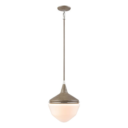 Atlas Mid-Century Schoolhouse 12in 1-Light Mini Pendant | Pecan Polished Nickel and White Glass | Kitchen Island & Dining Room | Model CL11636-BN