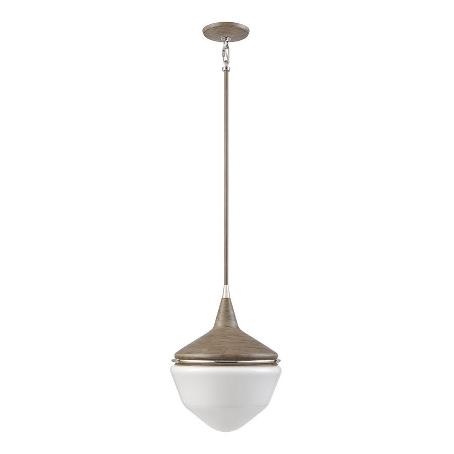 Atlas Mid-Century Schoolhouse 12in 1-Light Mini Pendant | Pecan Polished Nickel and White Glass | Kitchen Island & Dining Room | Model CL11636-BN