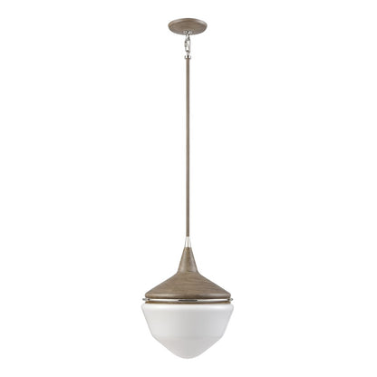 Atlas Mid-Century Schoolhouse 12in 1-Light Mini Pendant | Pecan Polished Nickel and White Glass | Kitchen Island & Dining Room | Model CL11636-BN