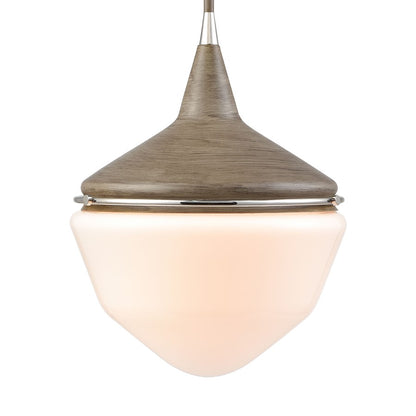 Atlas Mid-Century Schoolhouse 12in 1-Light Mini Pendant | Pecan Polished Nickel and White Glass | Kitchen Island & Dining Room | Model CL11636-BN