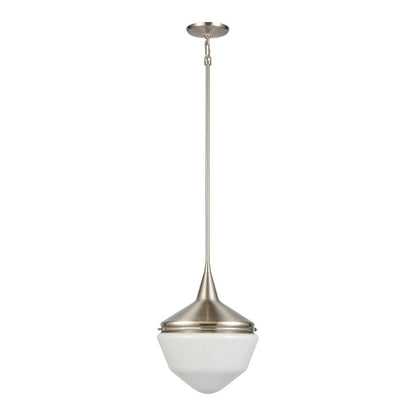Atlas Lighting Mid-Century Schoolhouse 12in 1-Light Mini Pendant | Satin Nickel and White Frosted Glass | Kitchen Island & Dining | Model CL11636-NK