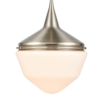 Atlas Lighting Mid-Century Schoolhouse 12in 1-Light Mini Pendant | Satin Nickel and White Frosted Glass | Kitchen Island & Dining | Model CL11636-NK