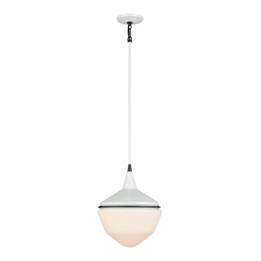 Atlas Lighting Mid-Century Schoolhouse 12in 1-Light Mini Pendant | Enamel White and Matte Black with White Glass | Kitchen Island | Model CL11636-WH