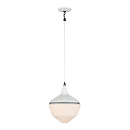 Atlas Lighting Mid-Century Schoolhouse 12in 1-Light Mini Pendant | Enamel White and Matte Black with White Glass | Kitchen Island | Model CL11636-WH