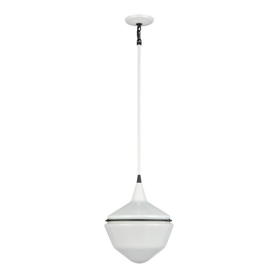 Atlas Lighting Mid-Century Schoolhouse 12in 1-Light Mini Pendant | Enamel White and Matte Black with White Glass | Kitchen Island | Model CL11636-WH
