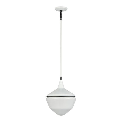 Atlas Lighting Mid-Century Schoolhouse 12in 1-Light Mini Pendant | Enamel White and Matte Black with White Glass | Kitchen Island | Model CL11636-WH