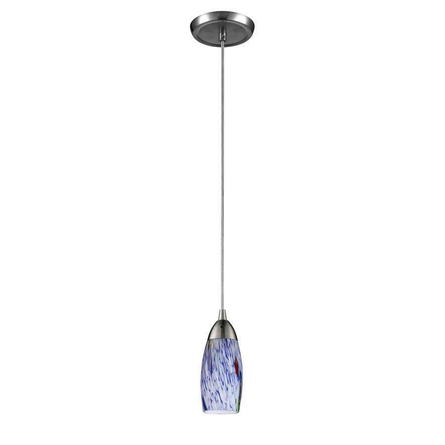 Atlas Lighting Milan 3in 1-Light Pendant | Satin Nickel and Blue Hand-Blown Glass | Kitchen Island & Dining Room | 3 x 3 x 7 in | Model CL11637-BL1