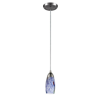 Atlas Lighting Milan 3in 1-Light Pendant | Satin Nickel and Blue Hand-Blown Glass | Kitchen Island & Dining Room | 3 x 3 x 7 in | Model CL11637-BL1