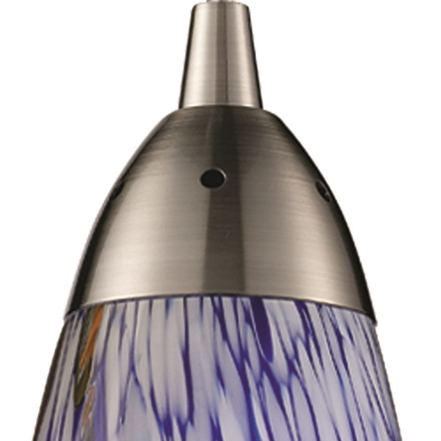Atlas Lighting Milan 3in 1-Light Pendant | Satin Nickel and Blue Hand-Blown Glass | Kitchen Island & Dining Room | 3 x 3 x 7 in | Model CL11637-BL1