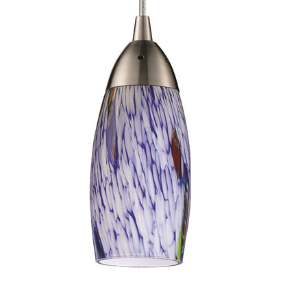 Atlas Lighting Milan 3in 1-Light Pendant | Satin Nickel and Blue Hand-Blown Glass | Kitchen Island & Dining Room | 3 x 3 x 7 in | Model CL11637-BL1