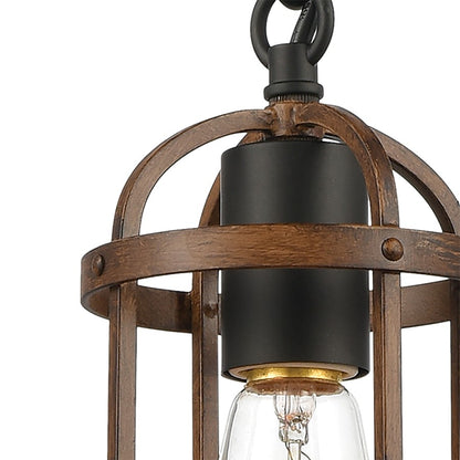 Atlas Lighting Millville 5in 1-Light Mini Pendant | Transitional Matte Black and Dark Oak Metal Cage | Kitchen Island & Dining | Model CL11638-BK