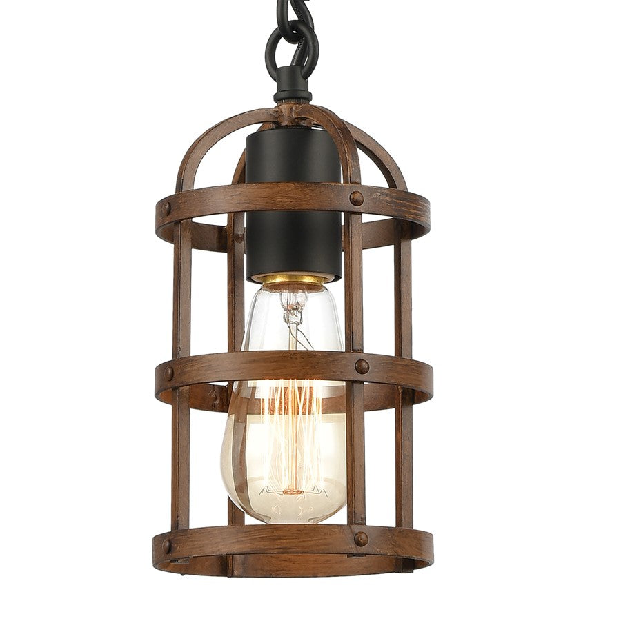 Atlas Lighting Millville 5in 1-Light Mini Pendant | Transitional Matte Black and Dark Oak Metal Cage | Kitchen Island & Dining | Model CL11638-BK