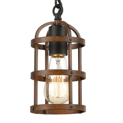 Atlas Lighting Millville 5in 1-Light Mini Pendant | Transitional Matte Black and Dark Oak Metal Cage | Kitchen Island & Dining | Model CL11638-BK