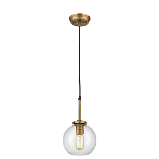 Atlas Lighting Mountain Creek 7in 1-Light Mini Pendant | Aged Brass and Clear Glass | Kitchen Island & Dining Room | 7 x 7 x 12 in | Model CL11645-BS
