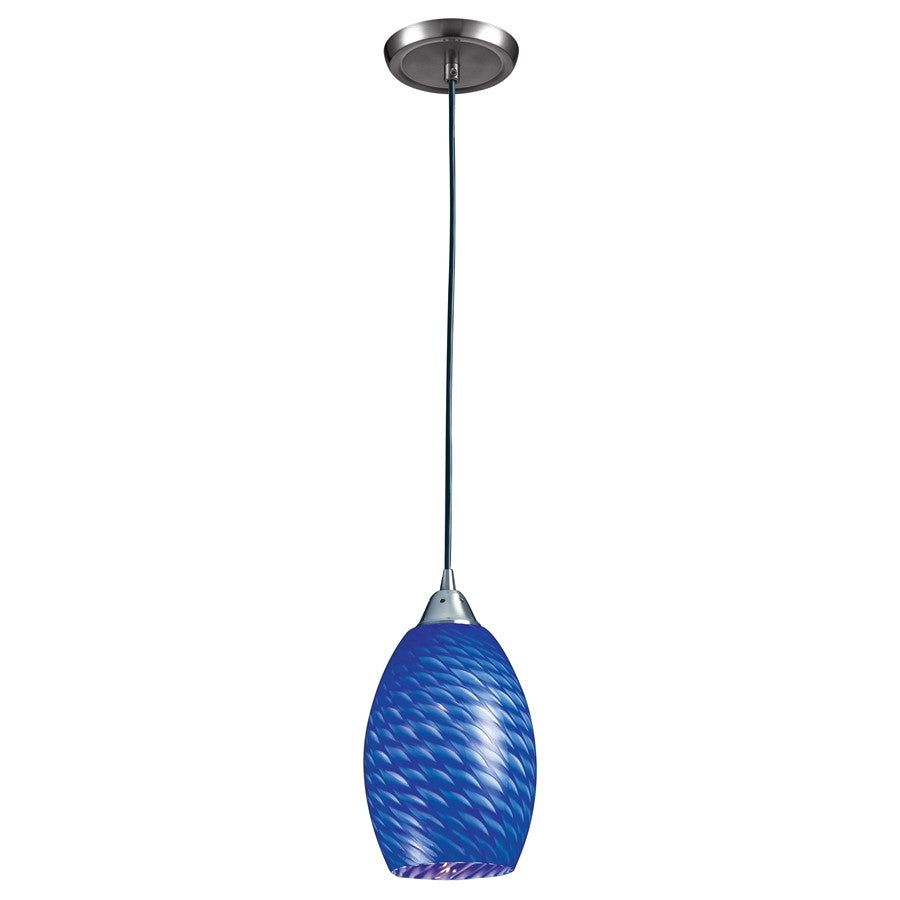 Atlas Lighting Mulinello 6in 1-Light Pendant | Satin Nickel and Blue Glass | Kitchen Island & Dining Room | 6 x 6 x 11 in | Model CL11646-BL