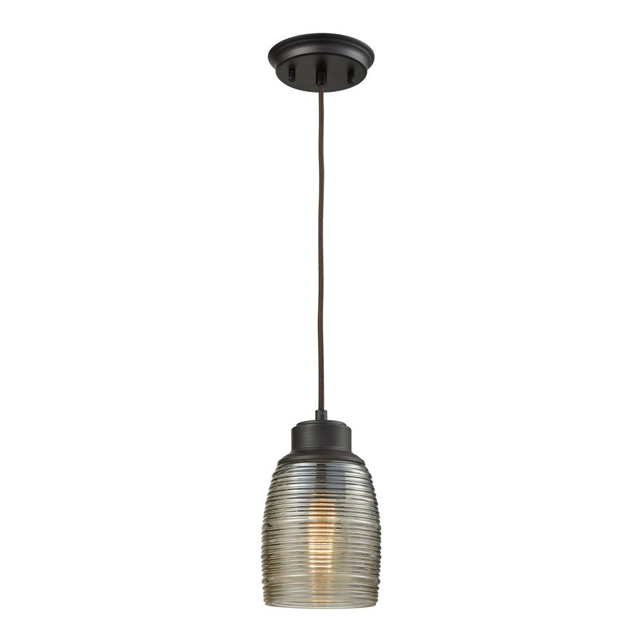 Atlas Lighting Muncie 5in 1-Light Pendant | Transitional Oil Rubbed Bronze and Beige Glass | Kitchen Island & Dining Room | Model CL11648-BZ