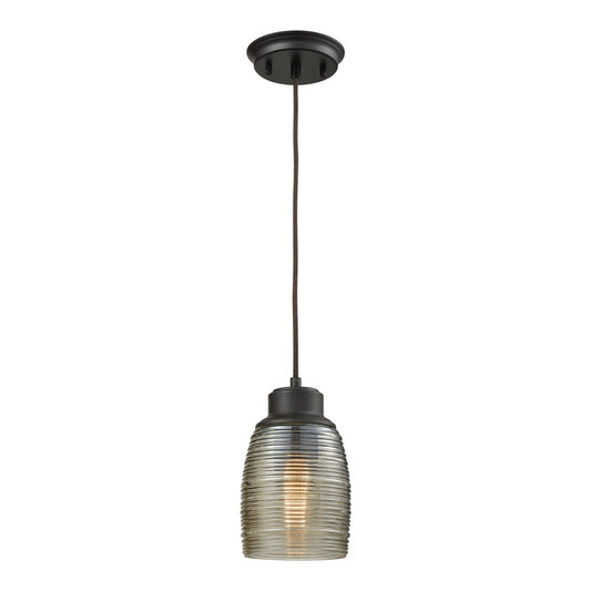 Atlas Lighting Muncie 5in 1-Light Pendant | Transitional Oil Rubbed Bronze and Beige Glass | Kitchen Island & Dining Room | Model CL11648-BZ