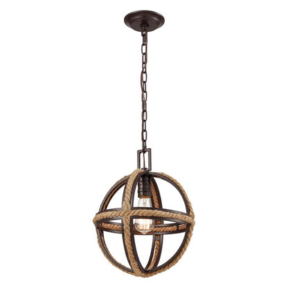 Atlas Lighting Natural Rope 12in 1-Light Mini Pendant | Transitional Oil Rubbed Bronze and Natural Rope | Kitchen Island & Dining | Model CL11650-BZ