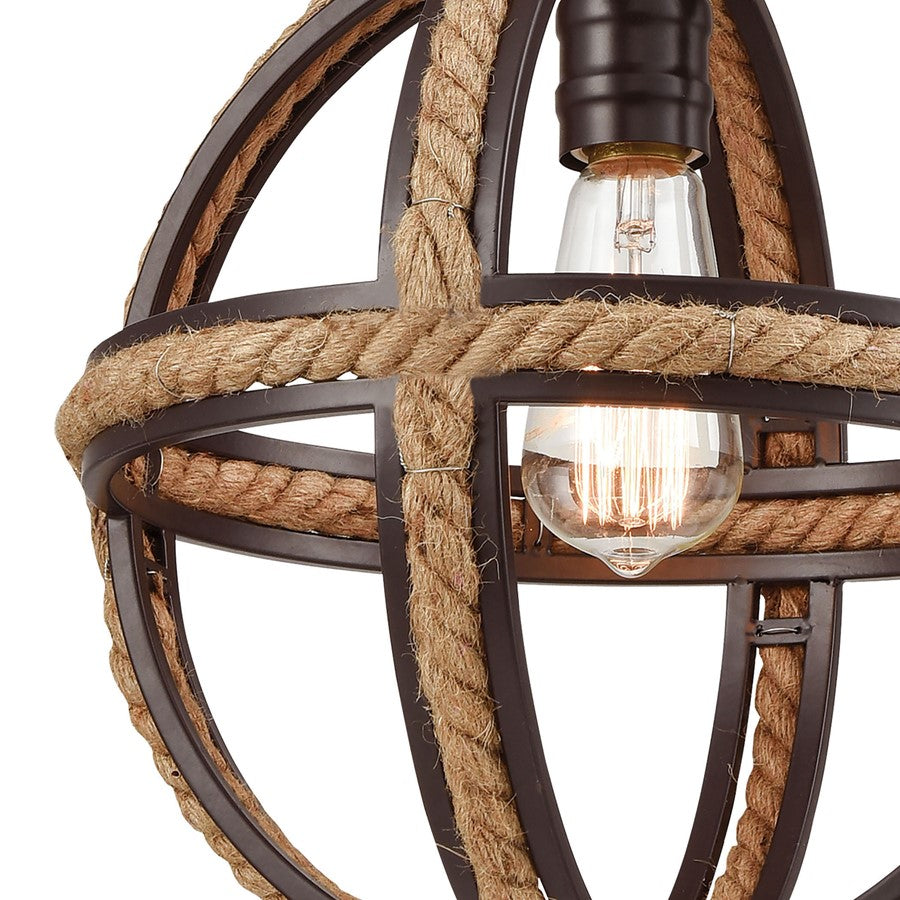Atlas Lighting Natural Rope 12in 1-Light Mini Pendant | Transitional Oil Rubbed Bronze and Natural Rope | Kitchen Island & Dining | Model CL11650-BZ