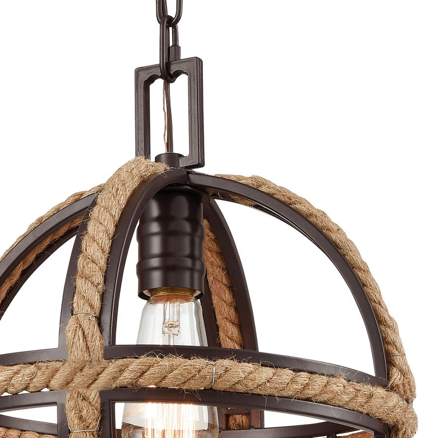 Atlas Lighting Natural Rope 12in 1-Light Mini Pendant | Transitional Oil Rubbed Bronze and Natural Rope | Kitchen Island & Dining | Model CL11650-BZ