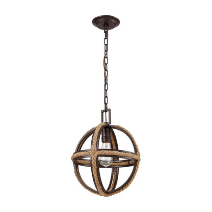 Atlas Lighting Natural Rope 12in 1-Light Mini Pendant | Transitional Oil Rubbed Bronze and Natural Rope | Kitchen Island & Dining | Model CL11650-BZ
