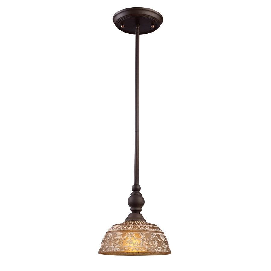 Atlas Lighting Norwich 8in 1-Light Mini Pendant | Traditional Oil Rubbed Bronze and Amber Glass | Kitchen Island & Dining Room | Model CL11654-BZ