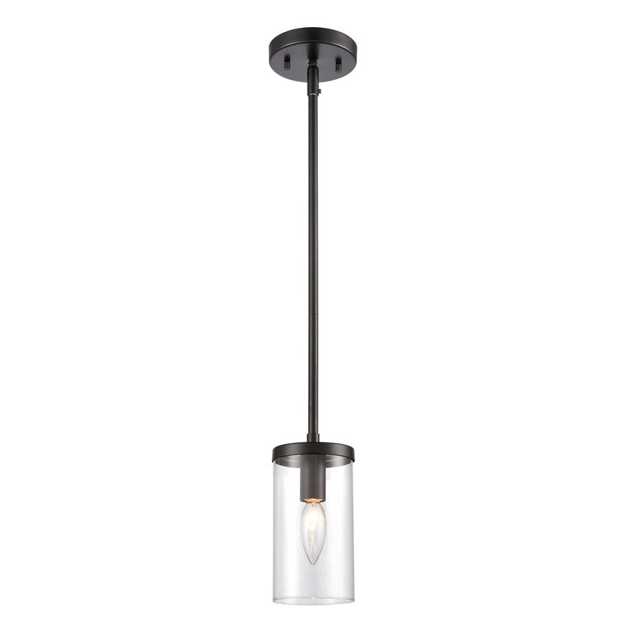 Atlas Lighting Oakland 4in 1-Light Mini Pendant | Modern Black and Clear Glass | Kitchen Island & Dining Room | 4 x 4 x 8 in | Model CL11655-BK
