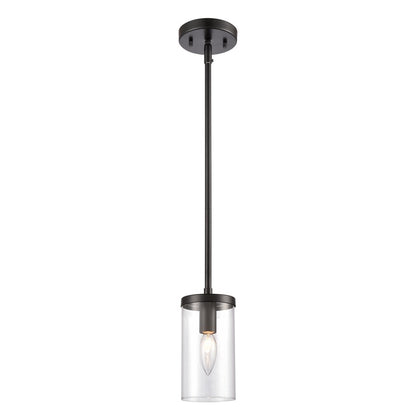Atlas Lighting Oakland 4in 1-Light Mini Pendant | Modern Black and Clear Glass | Kitchen Island & Dining Room | 4 x 4 x 8 in | Model CL11655-BK