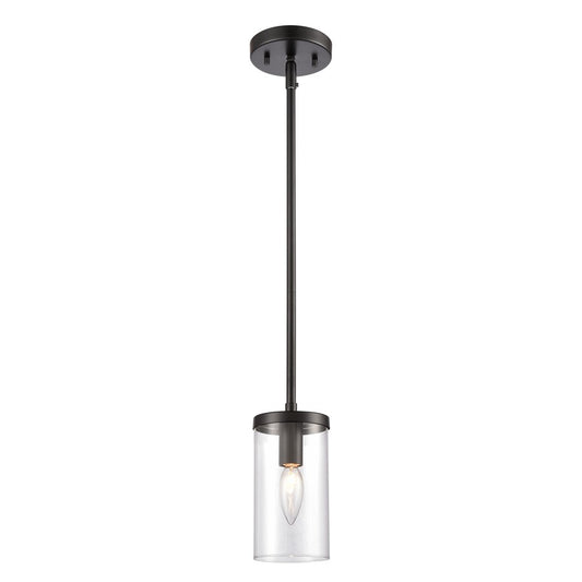 Atlas Lighting Oakland 4in 1-Light Mini Pendant | Modern Black and Clear Glass | Kitchen Island & Dining Room | 4 x 4 x 8 in | Model CL11655-BK